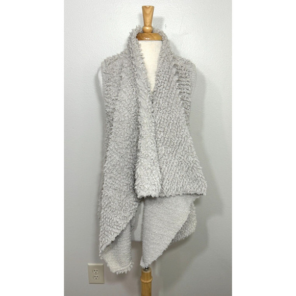 Barefoot Dreams Loop Knit Fringe Cascading Vest Cozy Chic Fleece Bone, XL - Picture 4 of 14